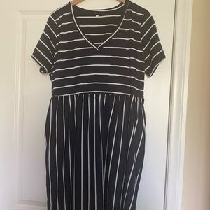 Striped blue and white dress with pockets
